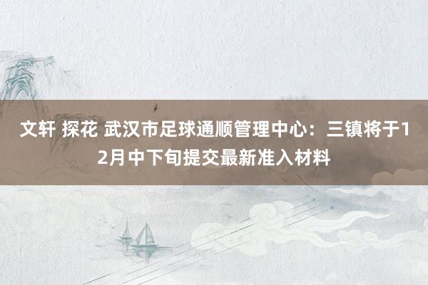 文轩 探花 武汉市足球通顺管理中心：三镇将于12月中下旬提交最新准入材料