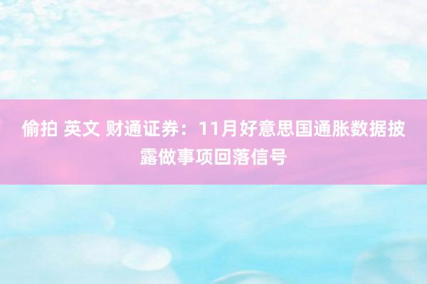 偷拍 英文 财通证券：11月好意思国通胀数据披露做事项回落信号