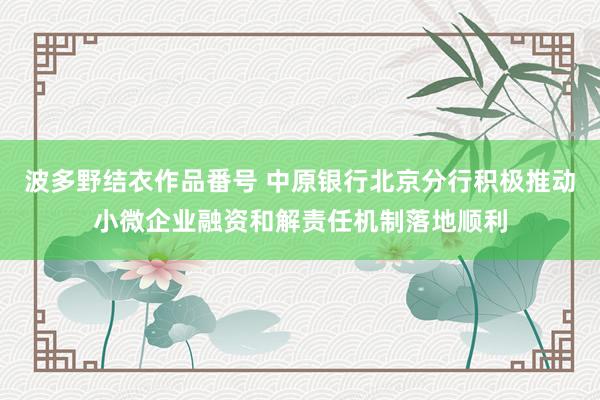 波多野结衣作品番号 中原银行北京分行积极推动小微企业融资和解责任机制落地顺利