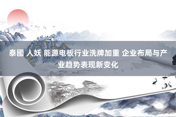 泰國 人妖 能源电板行业洗牌加重 企业布局与产业趋势表现新变化