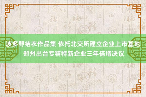 波多野结衣作品集 依托北交所建立企业上市基地 郑州出台专精特新企业三年倍增决议