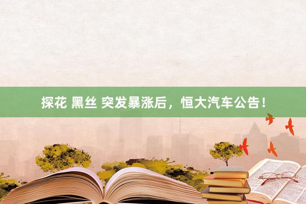 探花 黑丝 突发暴涨后，恒大汽车公告！