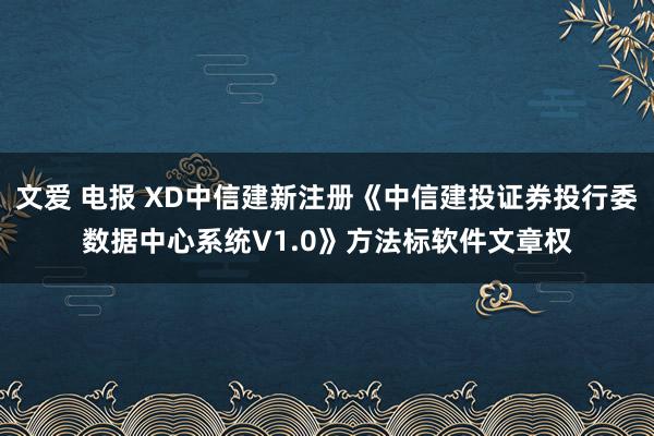 文爱 电报 XD中信建新注册《中信建投证券投行委数据中心系统V1.0》方法标软件文章权
