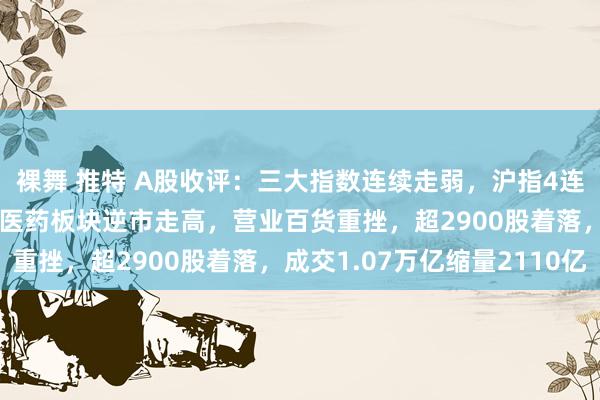 裸舞 推特 A股收评：三大指数连续走弱，沪指4连跌3200点原璧退回，医药板块逆市走高，营业百货重挫，超2900股着落，成交1.07万亿缩量2110亿