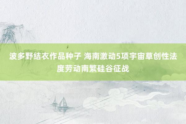 波多野结衣作品种子 海南激动5项宇宙草创性法度劳动南繁硅谷征战