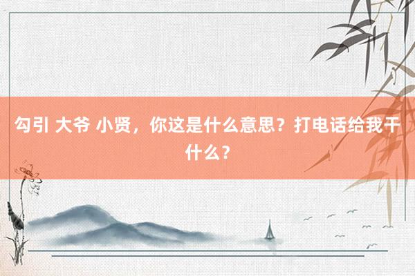 勾引 大爷 小贤，你这是什么意思？打电话给我干什么？