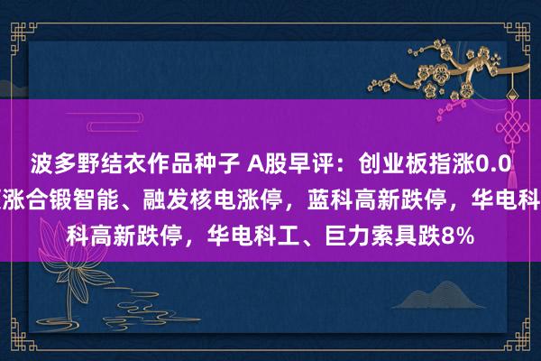 波多野结衣作品种子 A股早评：创业板指涨0.08%，可控核聚变领涨合锻智能、融发核电涨停，蓝科高新跌停，华电科工、巨力索具跌8%