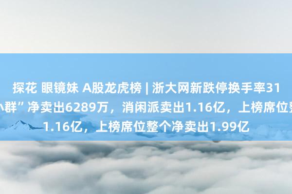 探花 眼镜妹 A股龙虎榜 | 浙大网新跌停换手率31.88%，游资“陈小群”净卖出6289万，消闲派卖出1.16亿，上榜席位整个净卖出1.99亿
