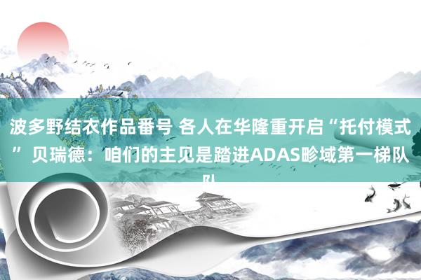波多野结衣作品番号 各人在华隆重开启“托付模式” 贝瑞德：咱们的主见是踏进ADAS畛域第一梯队