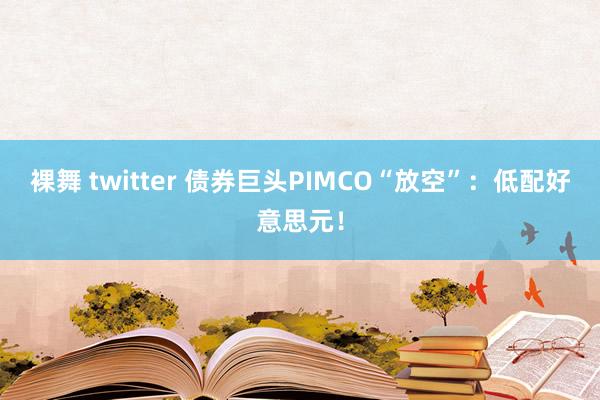 裸舞 twitter 债券巨头PIMCO“放空”：低配好意思元！
